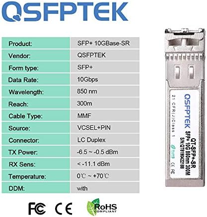 QSFPTEK a 10GBase-SR 10 gbe Modul, 10G SFP+ 850nm PPA DDM Multimódusú LC Ethernet Port Készülék Kompatibilis HPE J9150A,