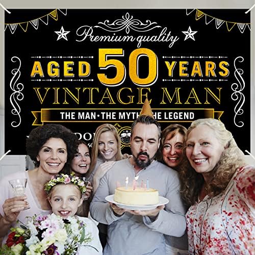 Boldog 50-ik Születésnapját Zászló Dekoráció, Férfiaknak, Fekete Arany Vintage 50 Születésnapi Hátteret Jele, Party