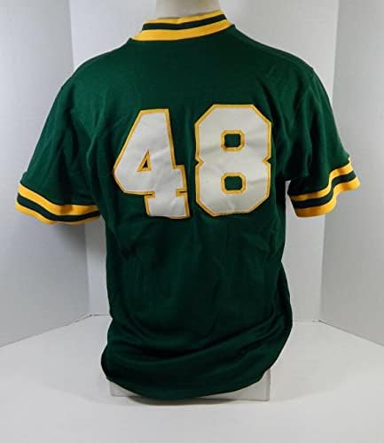 1984-92 Oakland Egy Atlétika 48 Játékban Használt Zöld Jersey gyakorlást 195 - Játék Használt MLB Mezek