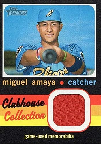 Miguel Amaya játékos kopott jersey-i javítás baseball kártya (Chicago Cubs, Myrtle Beach a Pelikánok) 2020 Topps Örökség