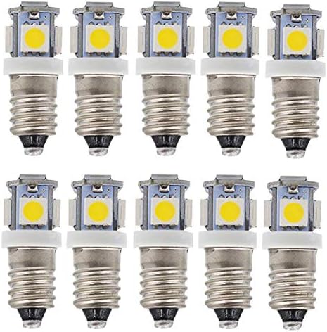 GutReise E10 AC LED Izzók,10 Pack 12V Meleg Fehér 5LED Lámpák,E10 Miniatűr Csavar 0.5 Watt 50Lm (AC12V, Meleg Fehér)