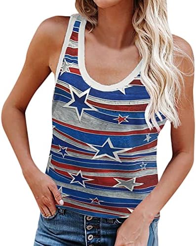 Július 4-Ing Tartály Tetejét Női Ujjatlan O-Nyakú Póló USA Zászló Csillagok Csíkos Tie-Dye Edzés Tunika Tshirts