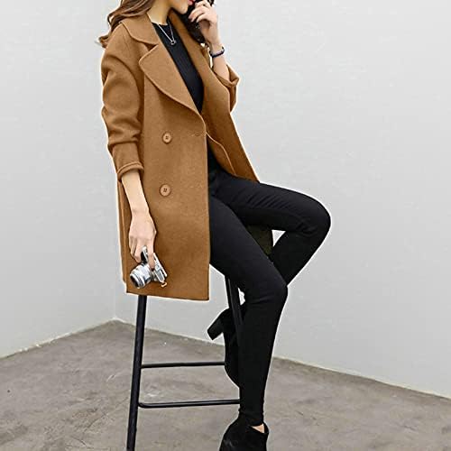 Női Téli Vékony Kabát Alkalmi Outwear Dupla Mellű Kardigános Hajtóka plus Size Közepes Hosszúságú Kabát, Elegáns Iroda