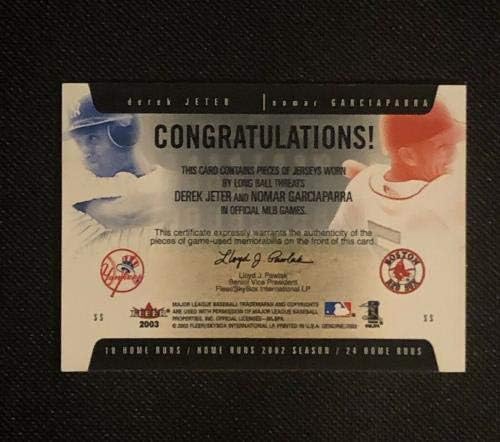 Derek Jeter & Nomar Garciaparra 2003 Fleer Eredeti Játék Kopott Jersey Kártya - MLB Meccset Használt Mezek