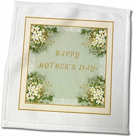 3dRose Boldog Anyák Napja, Fehér Virág Sarok, Arany, Fehér, Csipke Keret - Törölköző (twl-282119-3)