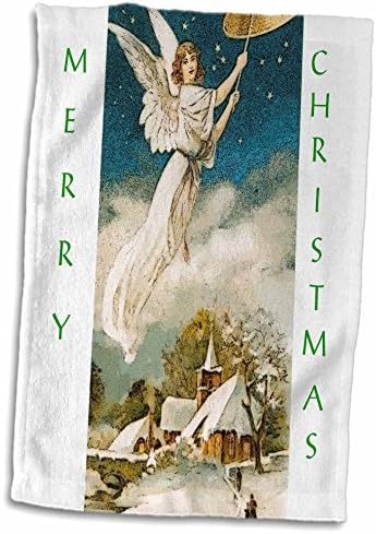 3dRose Képet Festett Angyal, Templom, Boldog Karácsonyt, Törölköző (twl-234685-1)
