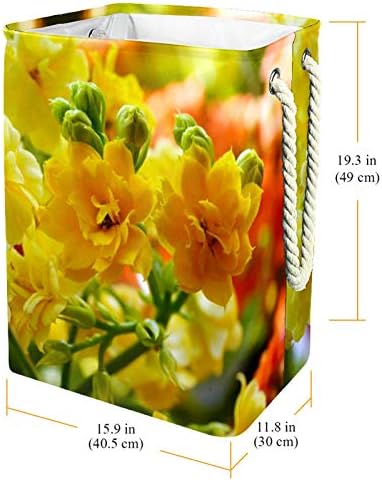 MAPOLO Szennyesben Gyönyörű Sárga Virág Összecsukható Vászon Szennyes Tároló Kosár fogantyúval, Levehető Zárójelben