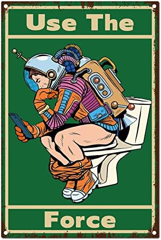 CREATCABIN Használd Az Erőt Fém Jelek Ón Tányér Vicces Fürdőszoba Űrhajós Játék Mobiltelefon Jel Vintage Retro Emléktábla