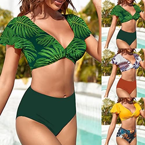 Szexi fürdőruha Női Plus Size Nyomtatás Pillangó Ujjú Mély V-Nyak Fürdőruha Fürdőruha Karcsúsító kétrészes Bikini
