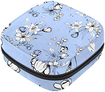 Kék Fehér Liliom Virág Egészségügyi betét Tároló Táska Hordozható Időszak Kit Táska Pad Tasak Időszakra Menstruációs