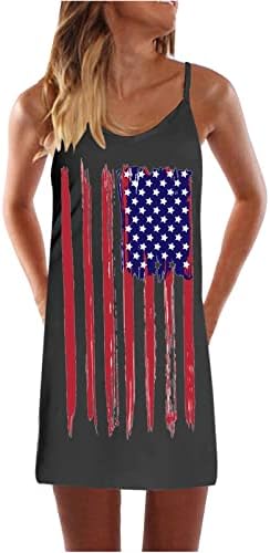 HCJKDU Mini Ruhák Női Spagetti Pánt Ujjatlan július 4. Függetlenség Napja Ruha Amerikai Zászló Nyomtatás Alkalmi Ruha