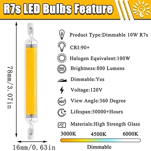 10W 78mm R7s LED Izzók Szabályozható Kettős Végű R7s LED Izzók 100W Halogén Izzók Egyenértékű Energia-Megtakarítás R7s