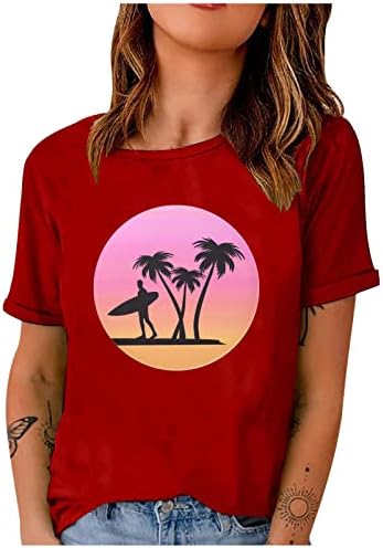 Hawaii Beach Pólók Női Pálmafa Szörfözés T-Shirt Rövid Ujjú Sleeve Tee Maximum Ünnepi Alkalmi Tunika Felső Nyaralás