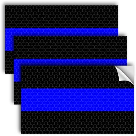 3DB Fényvisszaverő Kék Vonal Matrica - 5x3.25 Cm - Amerikai Zászló Matrica Vékony Kék Vonal Matrica - Rendőrség Kék